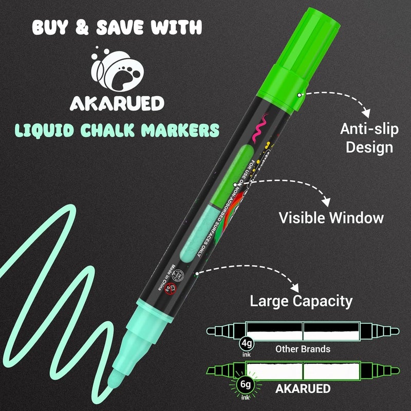 AKARUED Chalk Markers for Blackboard: 16 Colors 8 Pack Dual Tip Liquid Chalk Markers for Chalkboard, Calendar Menu Board Erasable Chalk Pens for Glass, Mirrors, Wedding Sign, Car Windows Decorations - Image 4